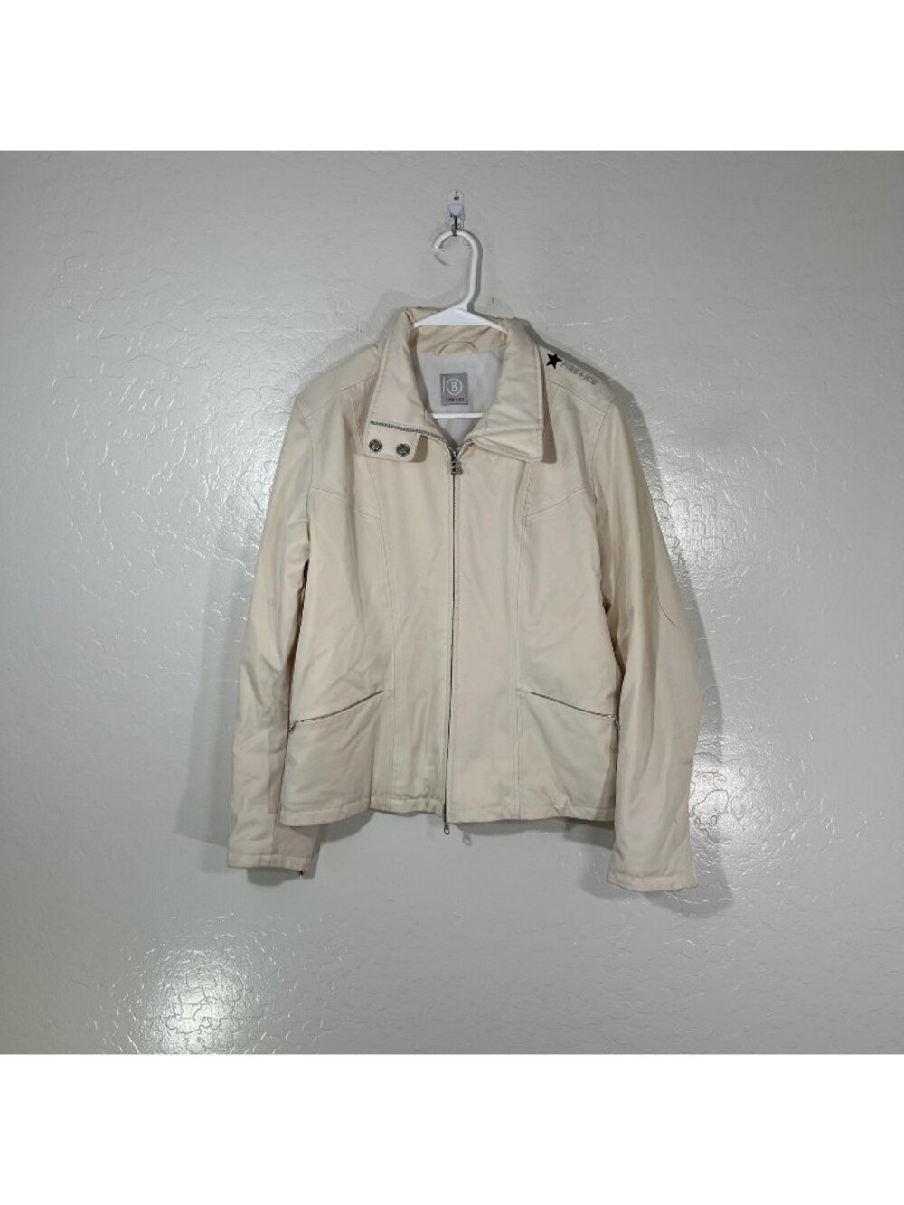Fire + Ice Jacket Womens 10 White Softshell Full Zip Pockets Ski Collared